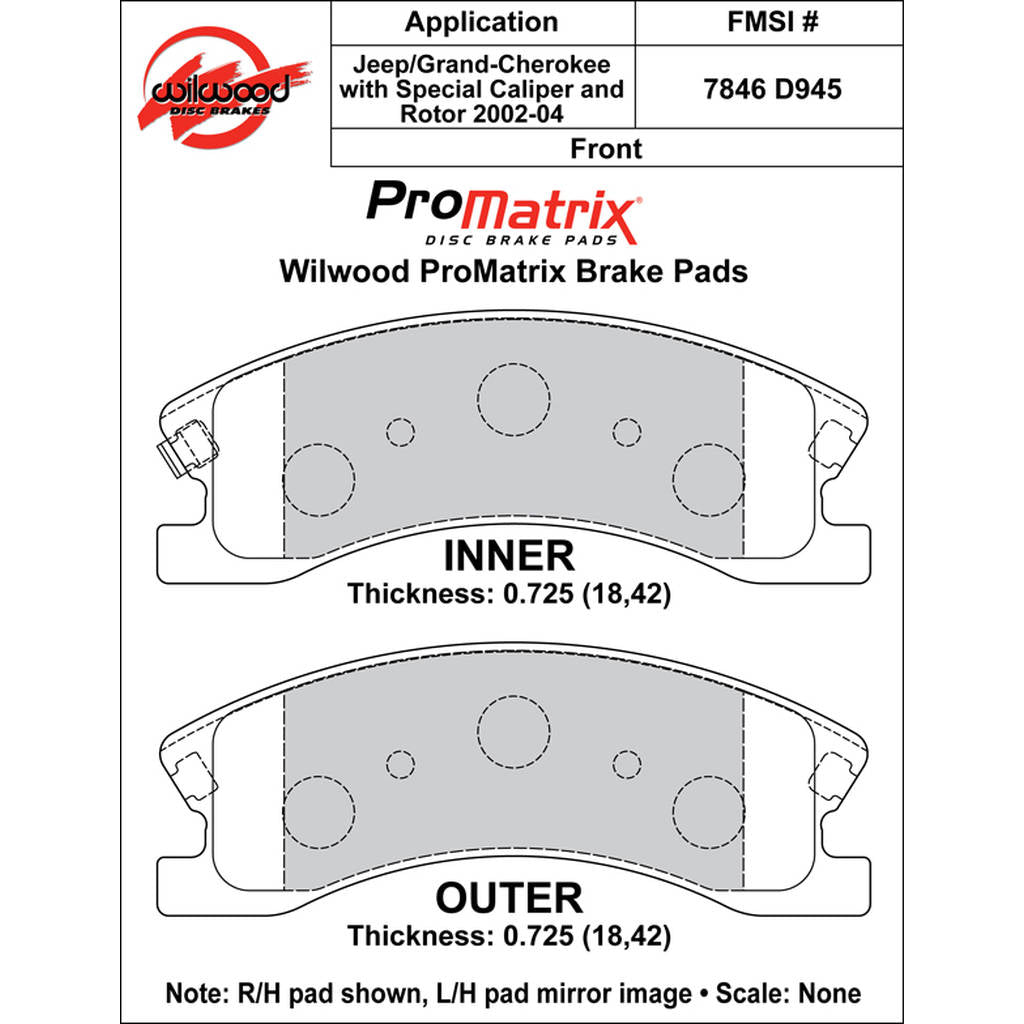 WILWOOD 150-D0945K Pad,D0945pm,.725,Axle Set Photo-0 