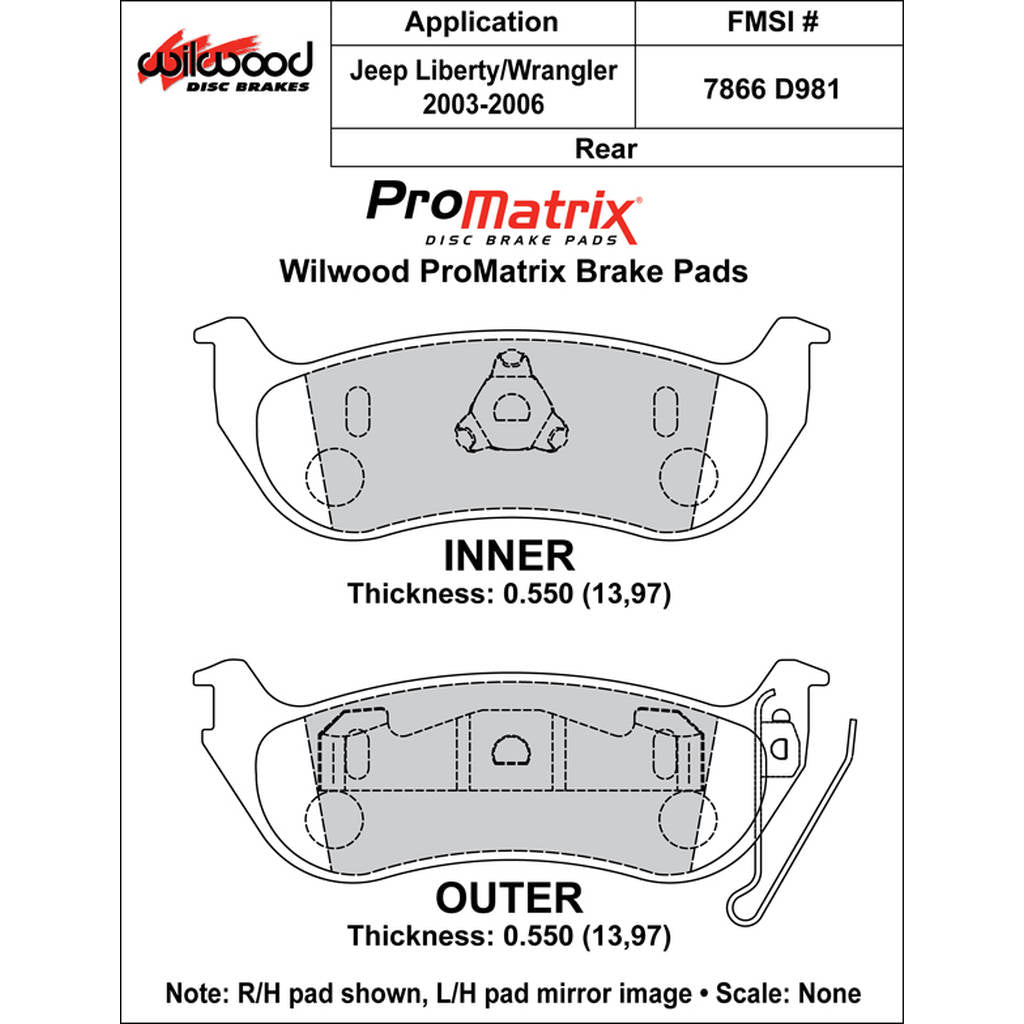 WILWOOD 150-D0981K Pad,D0981pm,.550,Axle Set Photo-0 
