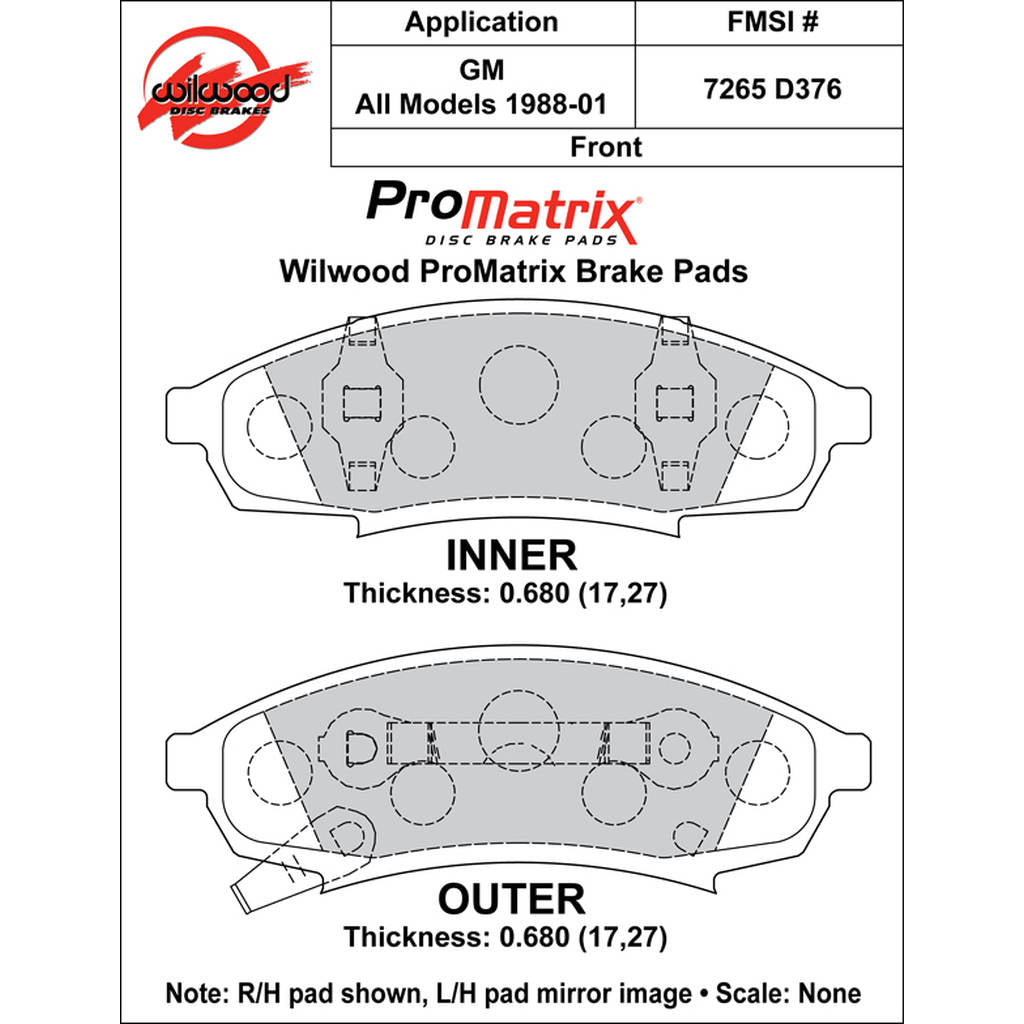 WILWOOD 150-D0376K Pad,D0376pm,.680,Axle Set Photo-0 