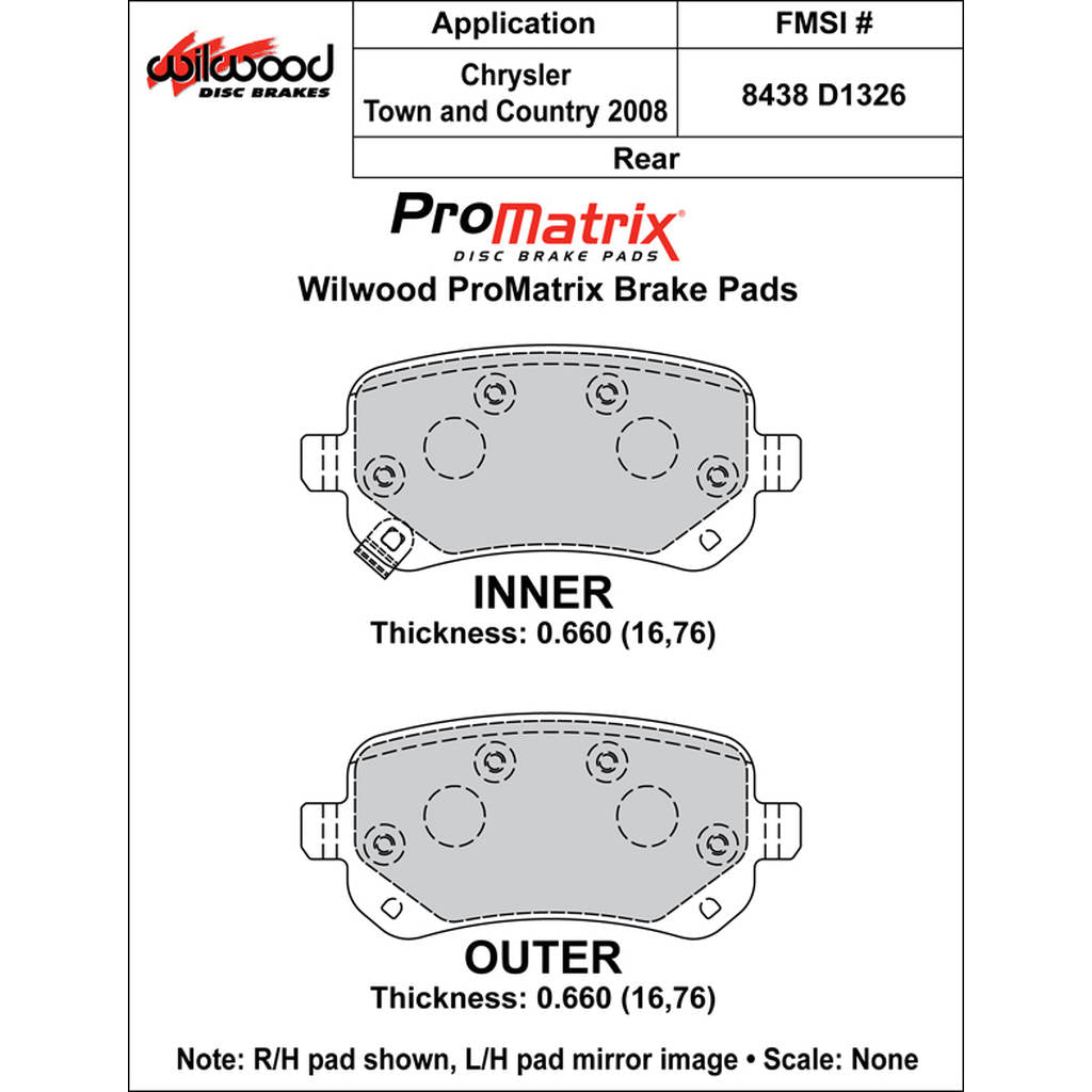 WILWOOD 150-D1326K Pad,D1326pm,.660,Axle Set Photo-0 