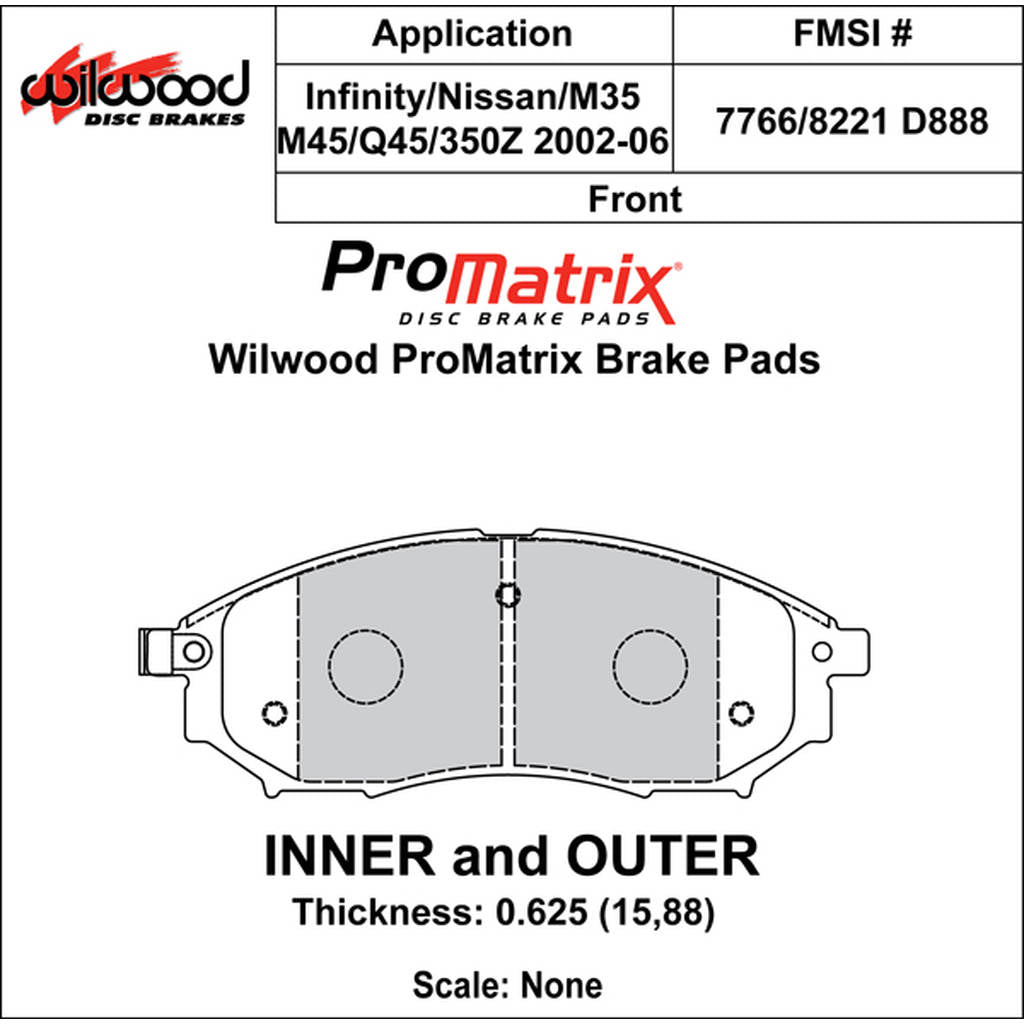 WILWOOD 150-D0888K Pad,D0888pm,.625,Axle Set Photo-0 