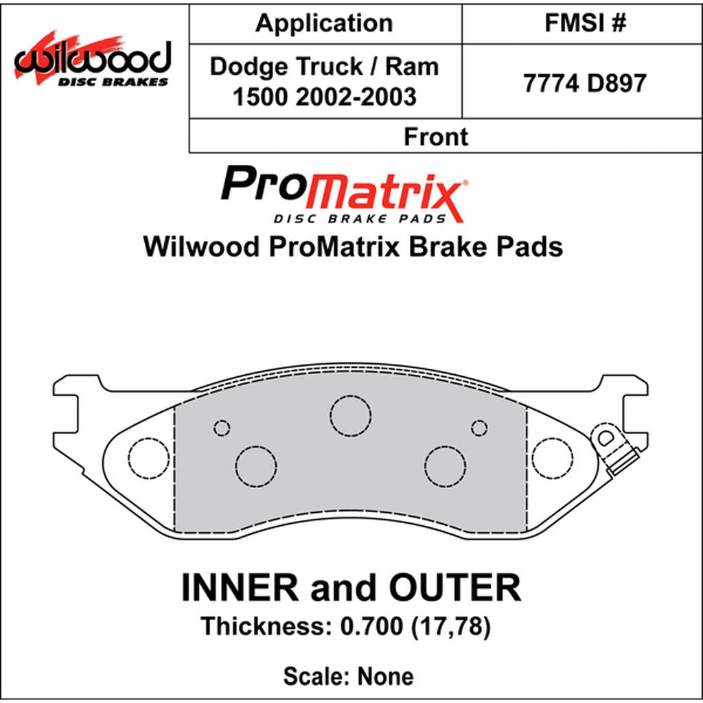 WILWOOD 150-D0897K Pad,D0897pm,.700,Axle Set Photo-0 