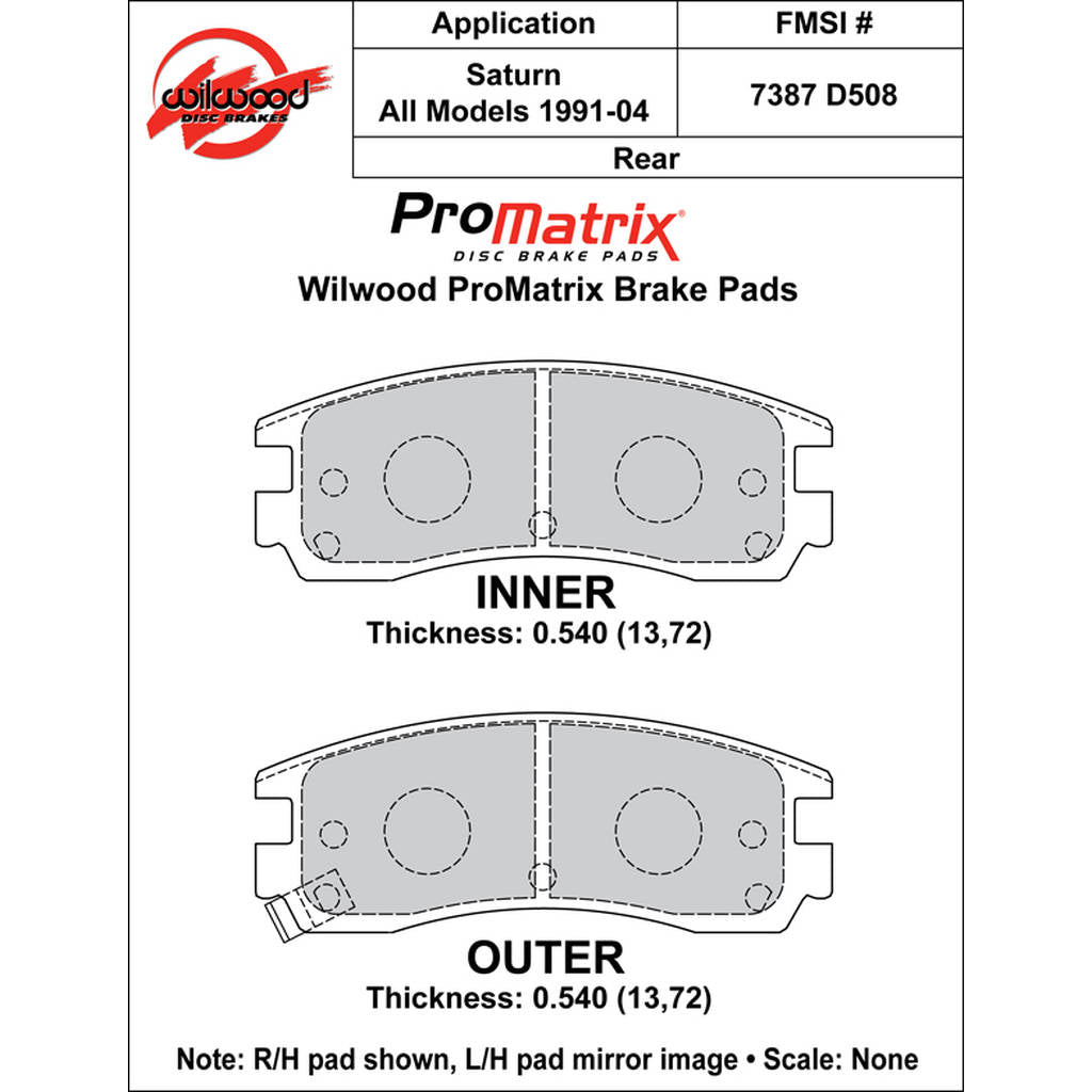 WILWOOD 150-D0508K Pad,D0508pm,.540,Axle Set Photo-0 