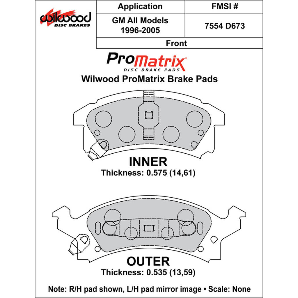 WILWOOD 150-D0673K Pad,D0673pm,.575,Axle Set Photo-0 