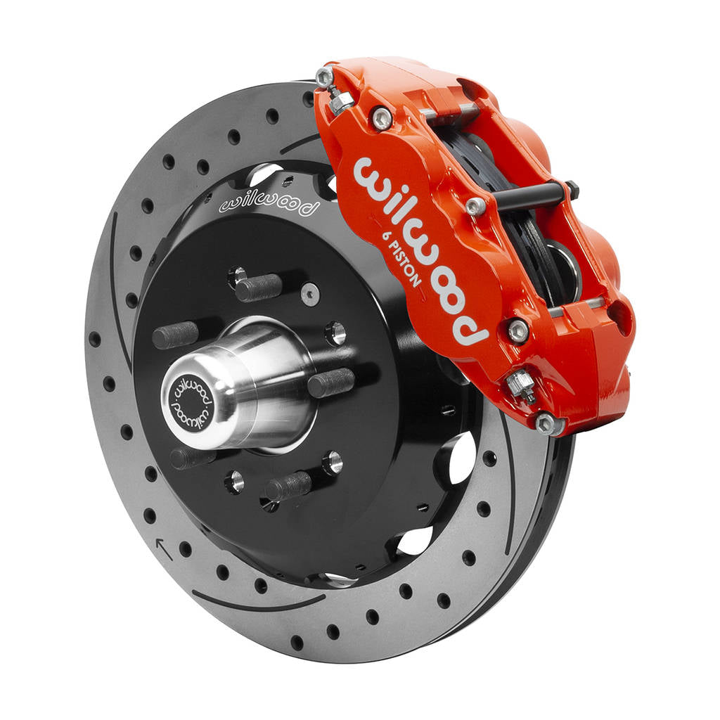WILWOOD 140-15552-DR Kit,Front,55-57 Chevy,Cpp 2in. Drop Spindle,Fnsl6r,12.88 Rotor,Drilled,Red Photo-0 