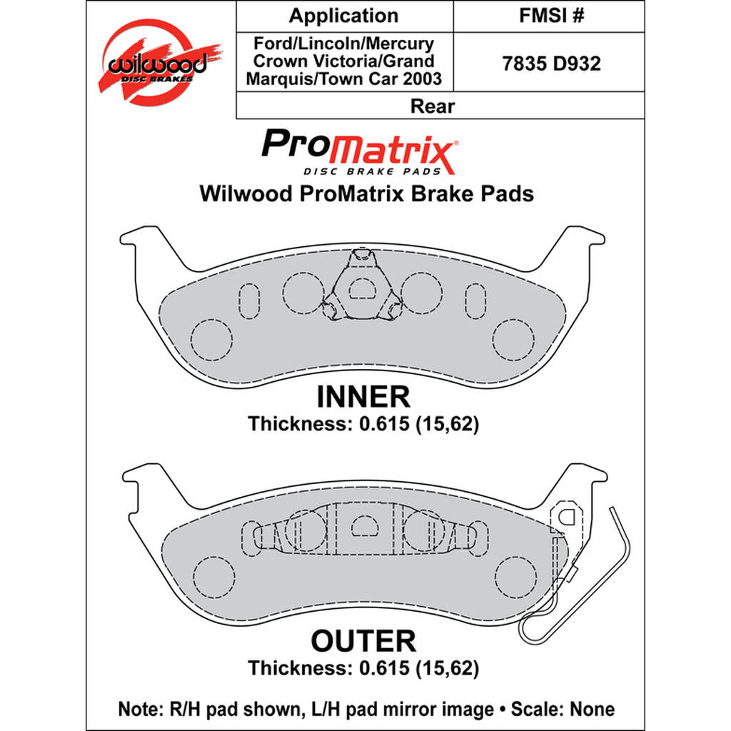 WILWOOD 150-D0932K Pad,D0932pm,.615,Axle Set (D1040) Photo-0 
