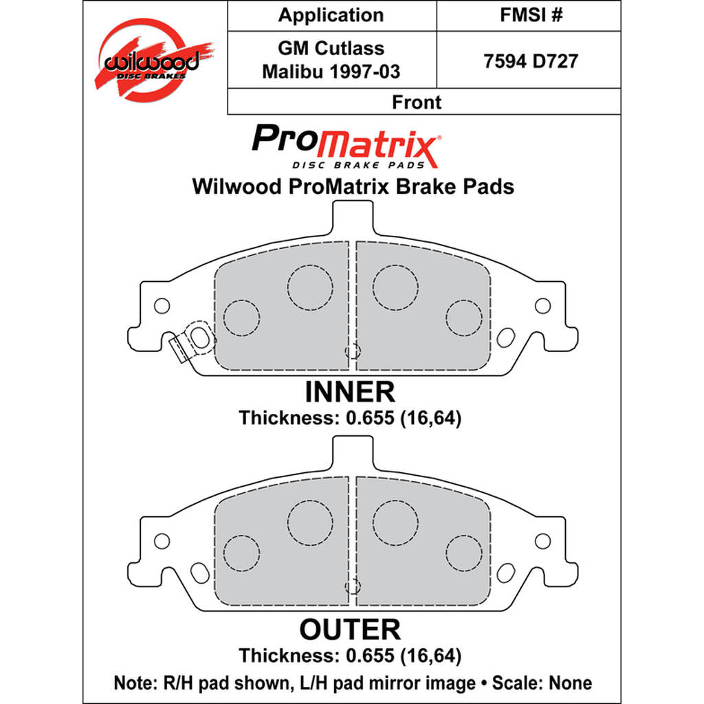 WILWOOD 150-D0727K Pad,D0727pm,.655,Axle Set Photo-0 