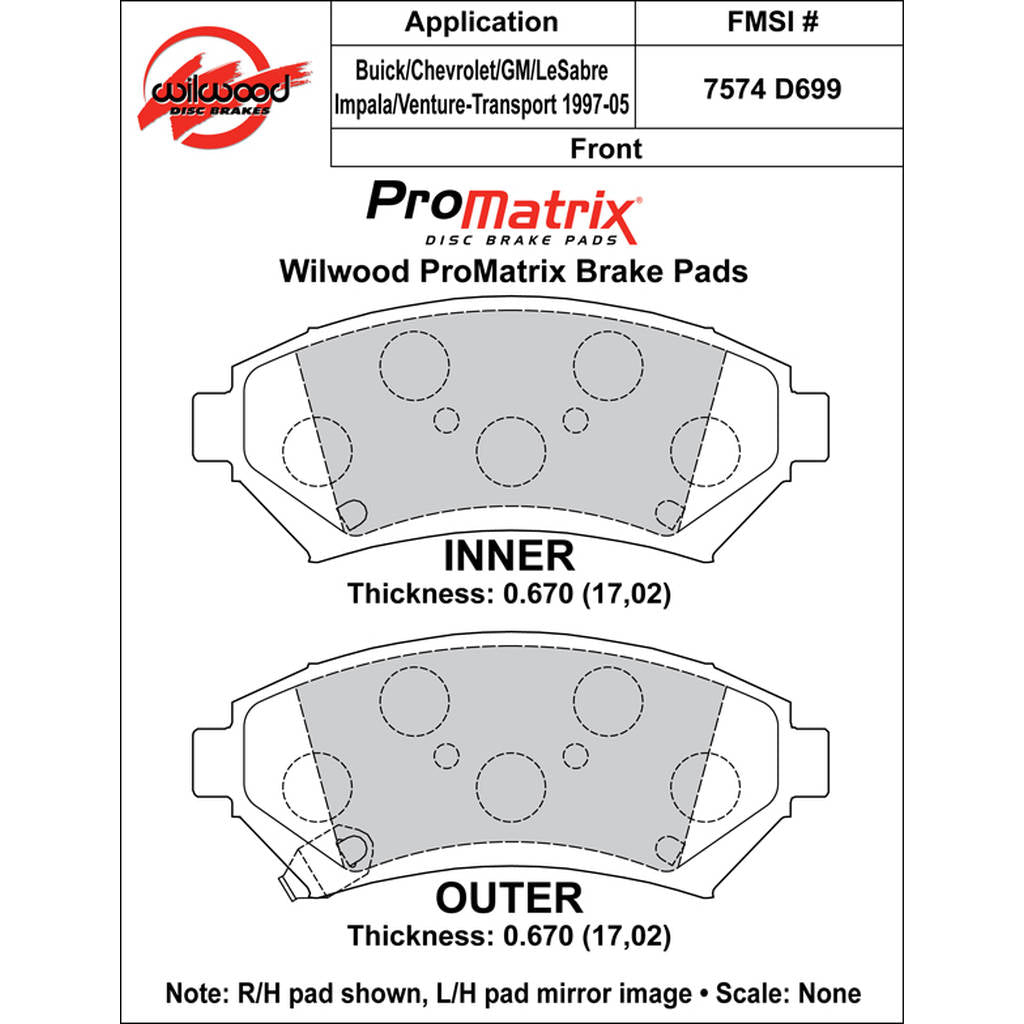 WILWOOD 150-D0699K Pad,D0699pm,.670,Axle Set Photo-0 