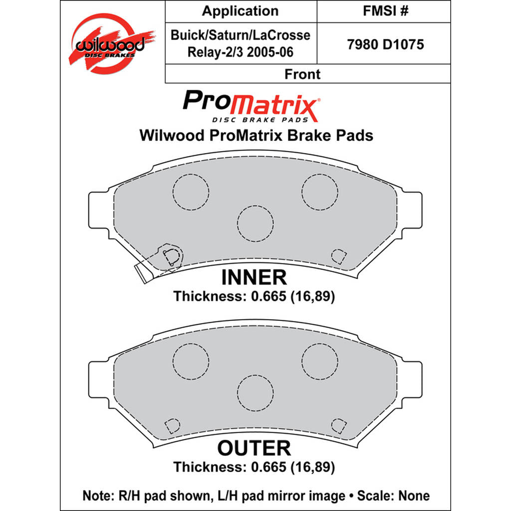 WILWOOD 150-D1075K Pad,D1075pm,.665,Axle Set Photo-0 