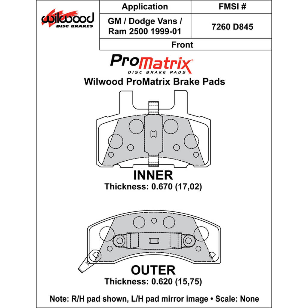 WILWOOD 150-D0845K Pad,D0845pm,.670,Axle Set Photo-0 