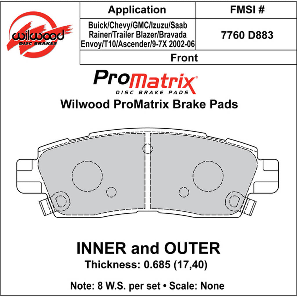 WILWOOD 150-D0883K Pad,D0883pm,.685,Axle Set Photo-0 