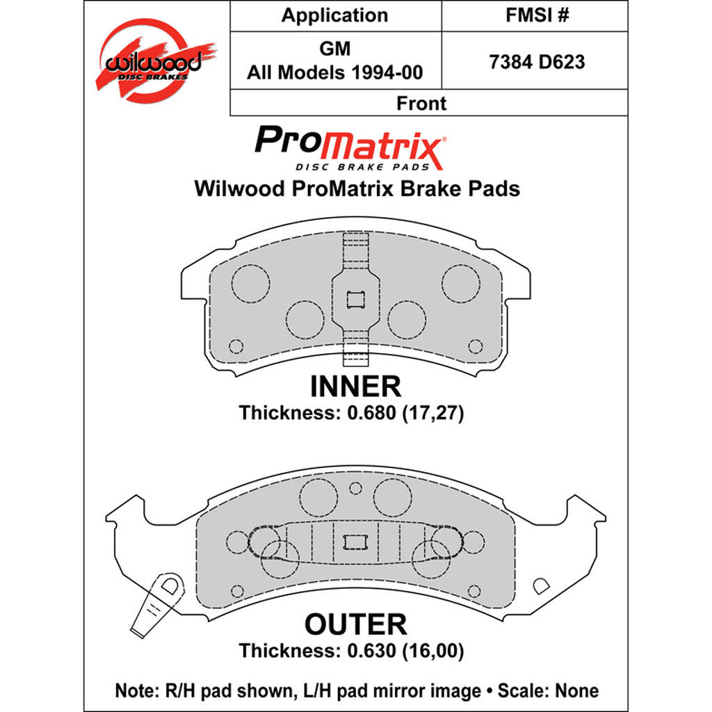 WILWOOD 150-D0623K Pad,D0623pm,.680/.630,Axle Set Photo-0 
