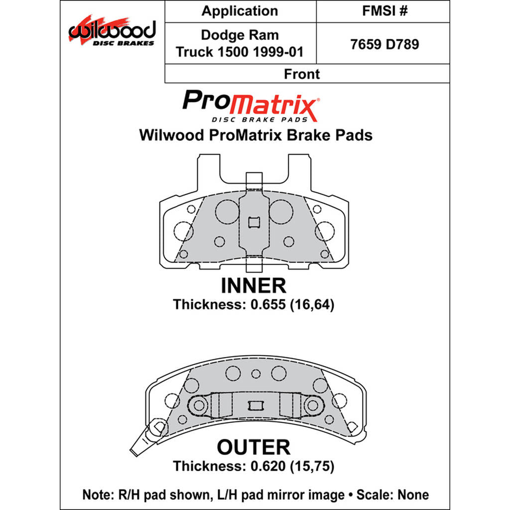 WILWOOD 150-D0789K Pad,D0789pm,.655,Axle Set Photo-0 