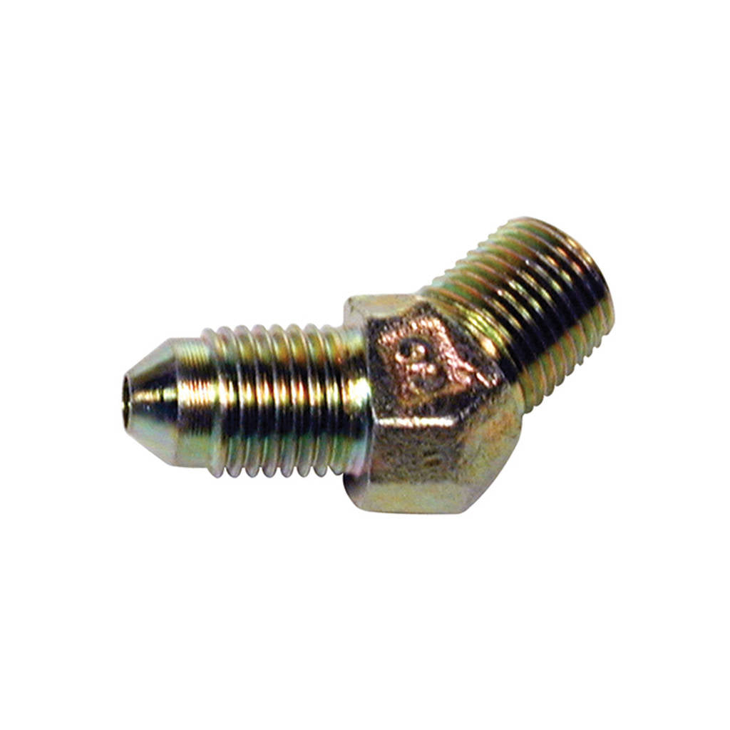 WILWOOD 220-6412 Fitting,Inlet,45 Deg,Elbow,-3 To 1/8-27 Npt,Steel,Zinc Photo-0 