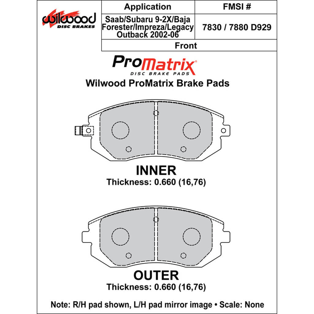 WILWOOD 150-D0929K Pad,D0929pm,.660,Axle Set Photo-0 
