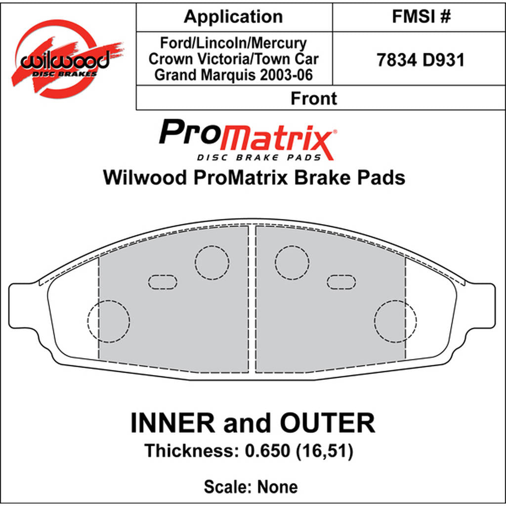 WILWOOD 150-D0931K Pad,D0931pm,.650,Axle Set Photo-0 
