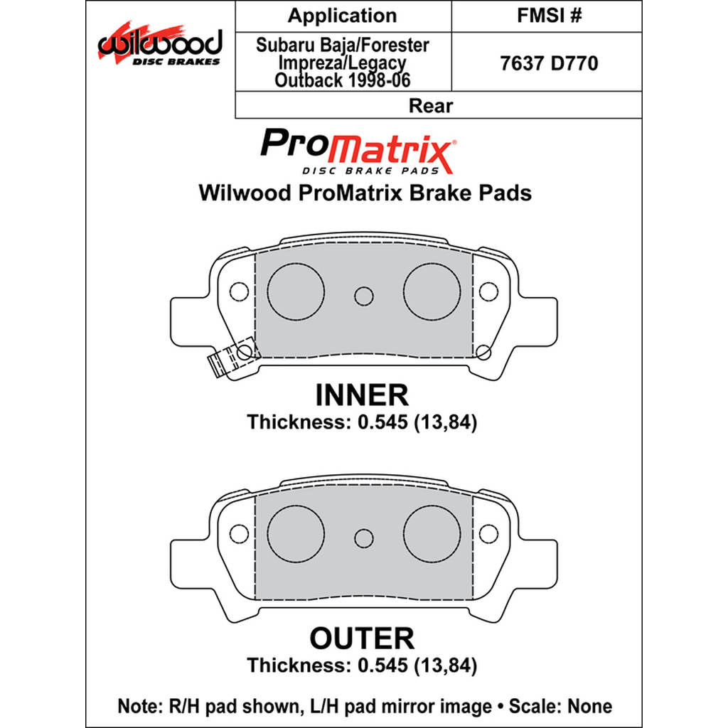 WILWOOD 150-D0770K Pad,D0770pm,.545,Axle Set Photo-0 