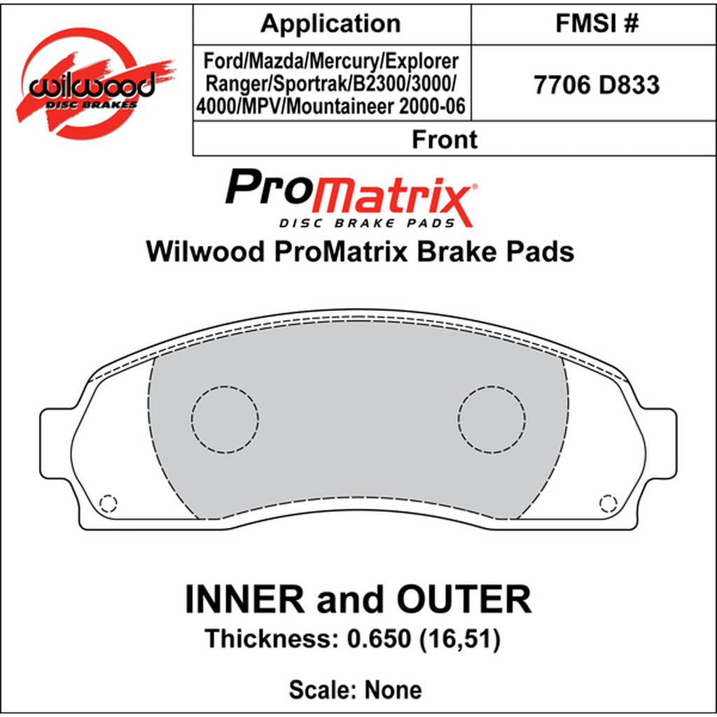 WILWOOD 150-D0833K Pad,D0833pm,.650,Axle Set Photo-0 