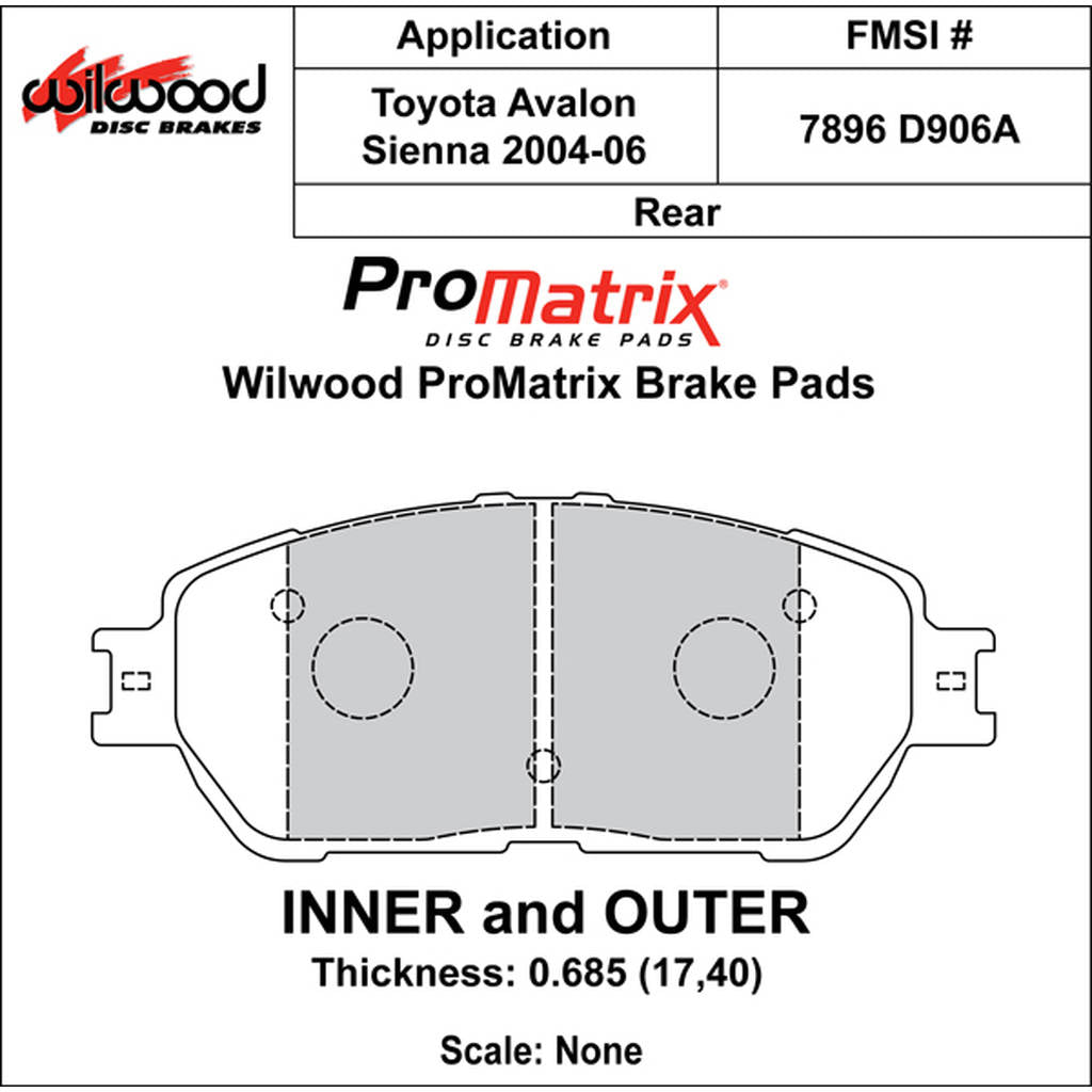 WILWOOD 150-D0906AK Pad,D0906apm,.685,Axle Set Photo-0 