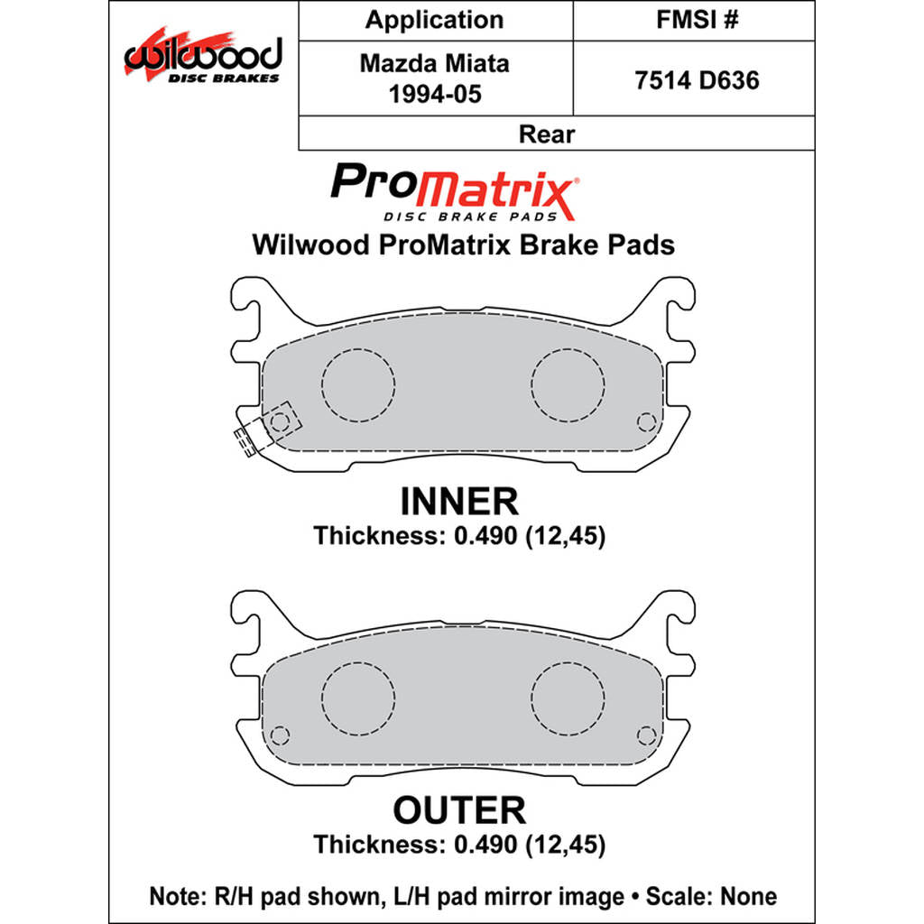 WILWOOD 150-D0636K Pad,D0636pm,.490,Axle Set Photo-0 