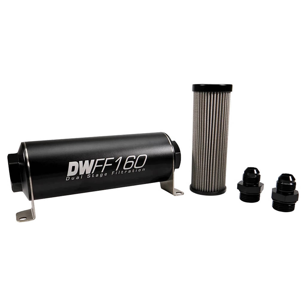 DEATSCHWERKS 8-03-160-100K-8 In-line fuel filter element and housing kit, stainless steel 100 micron, -8AN, 160mm. Universal Photo-0 