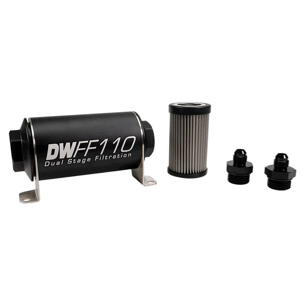 DEATSCHWERKS 8-03-110-010K-6 In-line fuel filter element and housing kit, stainless steel 10 micron, -6AN, 110mm. Universal Photo-0 