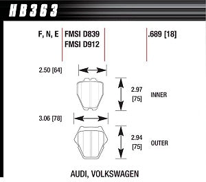 HAWK HB363F.689A Brake Pads HPS (F) Front AUDI S6 2002-204/VW Passat W8 Photo-1 
