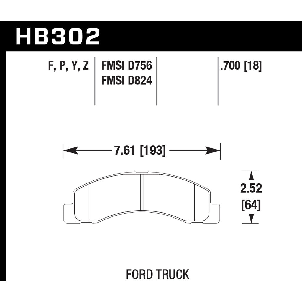 HAWK HB302P.700 Front brake pads SuperDuty for Ford F-350 Super Duty / Ford F-250 Super Duty / Ford Excursion Photo-2 