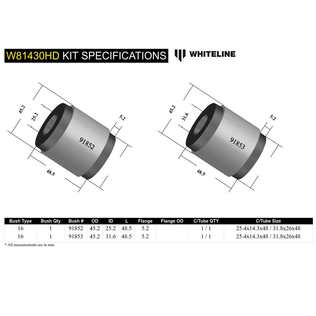 WHITELINE W81430HD Panhard Rod - Bushing Kit Heavy Duty for Nissan Navara D23, Patrol GQ, GU Y60, Y61 Photo-5 