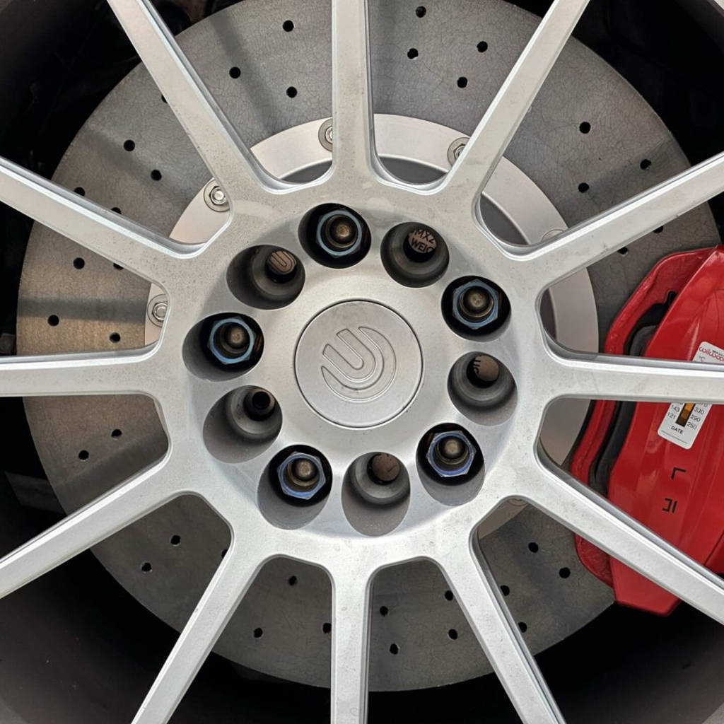 UNPLUGGED PERFORMANCE UP-MSMX2-133-2.1 Rear Brake Rotor Kit, Large Sweep, Carbon Ceramic + Racing Pad Kit for TESLA Model S 2021 Photo-4 