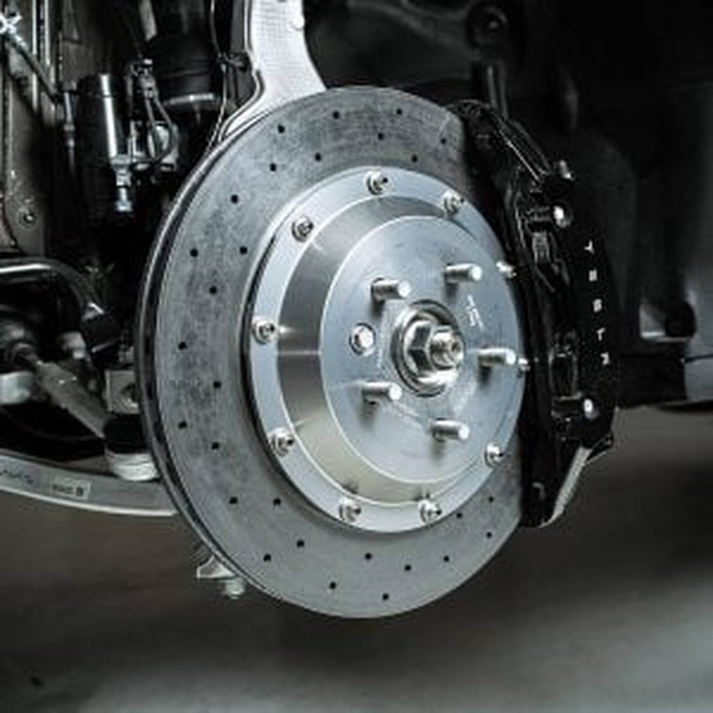 UNPLUGGED PERFORMANCE UP-MS2-134-3.1 Front Brake Rotor Kit, Large Sweep, Carbon Ceramic + Racing Brake Pad Kit for TESLA Model S2 2021 Photo-1 