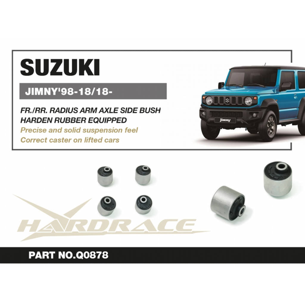 HARDRACE Q0878 Front RADIUS Arm AXLE SIDE Bushing - OFFSET (Harden Rubber) - 4PCS / SET for SUZUKI JIMNY'98-18 / 18- Photo-1 