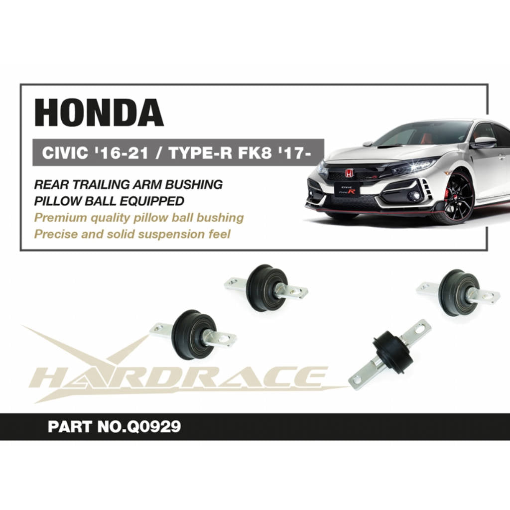 HARDRACE Q0929 Rear Trailing Arm Bushing (Pillow Ball) - 2PCS / SET for HONDA CIVIC '16-21 / TYPE-R FK8 '17- Photo-1 
