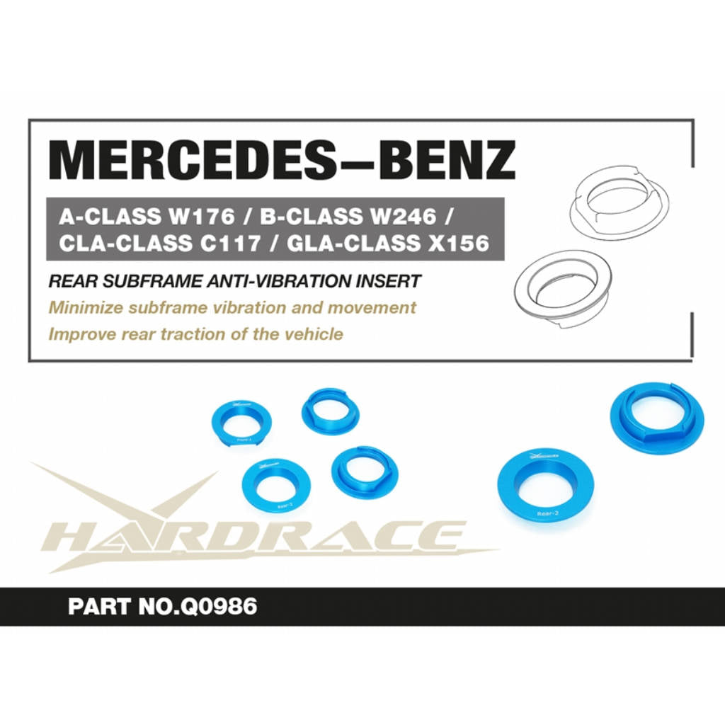 HARDRACE Q0986 Rear Subframe anti-vibration insert - 4PCS / SET (FOR FWD USE) for M-BENZ A '13-19 / B '11-19 / CLA '13-19 / GLA'13-19 Photo-1 