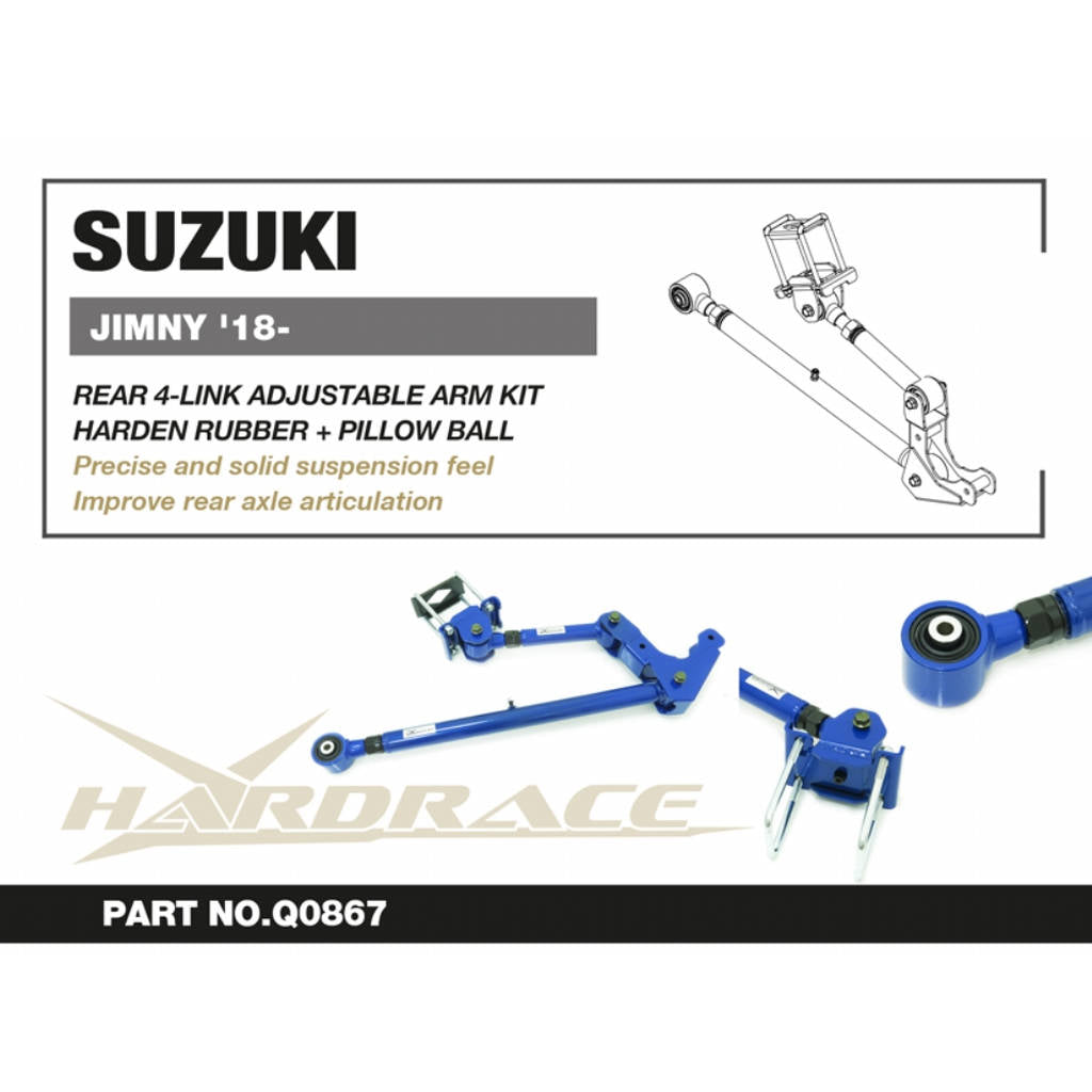 HARDRACE Q0867 Rear 4-link adjustable arm kit (harden rubber + pillow ball) - 8 Pcs/Set for SUZUKI Jimny 2018+ Photo-1 