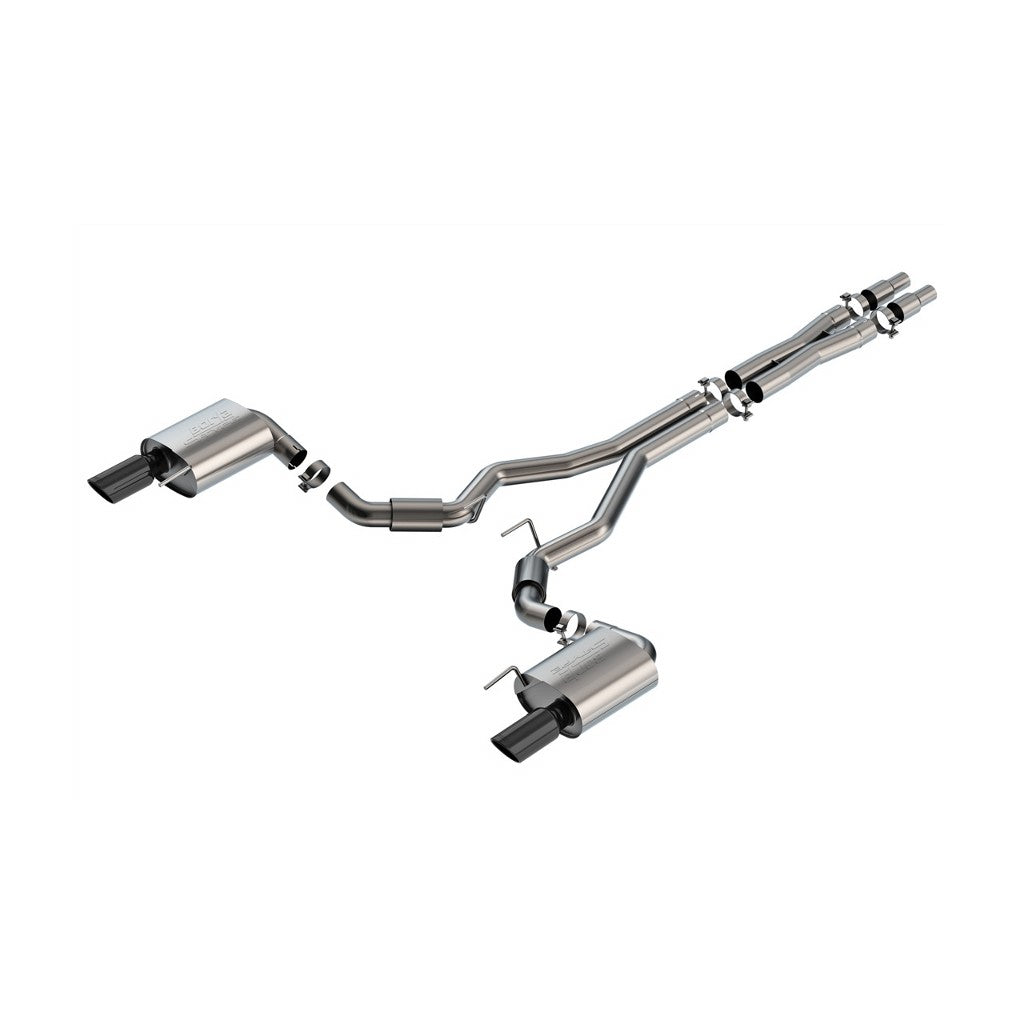 BORLA 140960BC Exhaust system Cat-Back S-type 3" S RD RL AC BC SR Tip: 4" RD X 10.50" Black chrome (Non-active exhaust) for FORD Mustang GT 5.0L V8 2024 Photo-0 