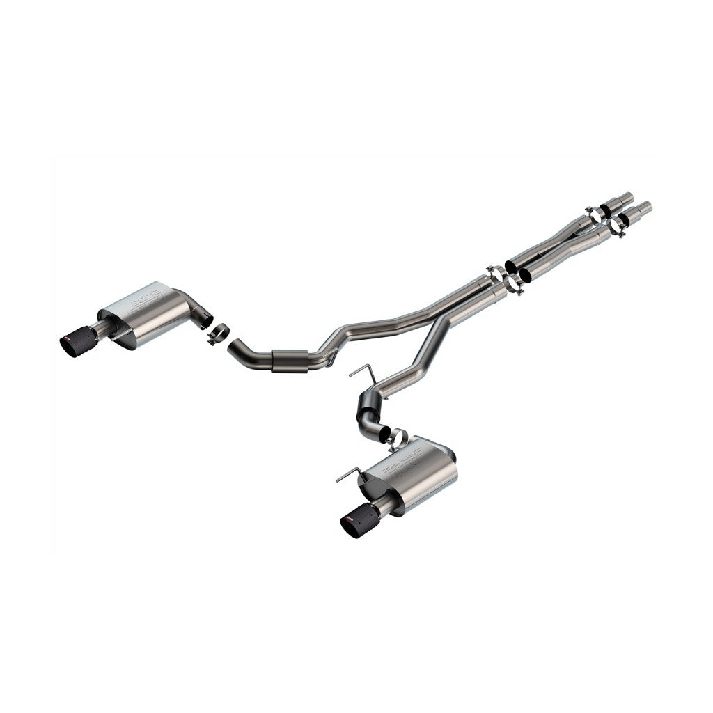 BORLA 140960CFBA Exhaust system Cat-Back S-type 3" S RD SE AC CFBA SR Tip: 4" RD X 6.95" Carbon fiber black anodized (Non-active exhaust) for FORD Mustang GT 5.0L V8 2024 Photo-0 