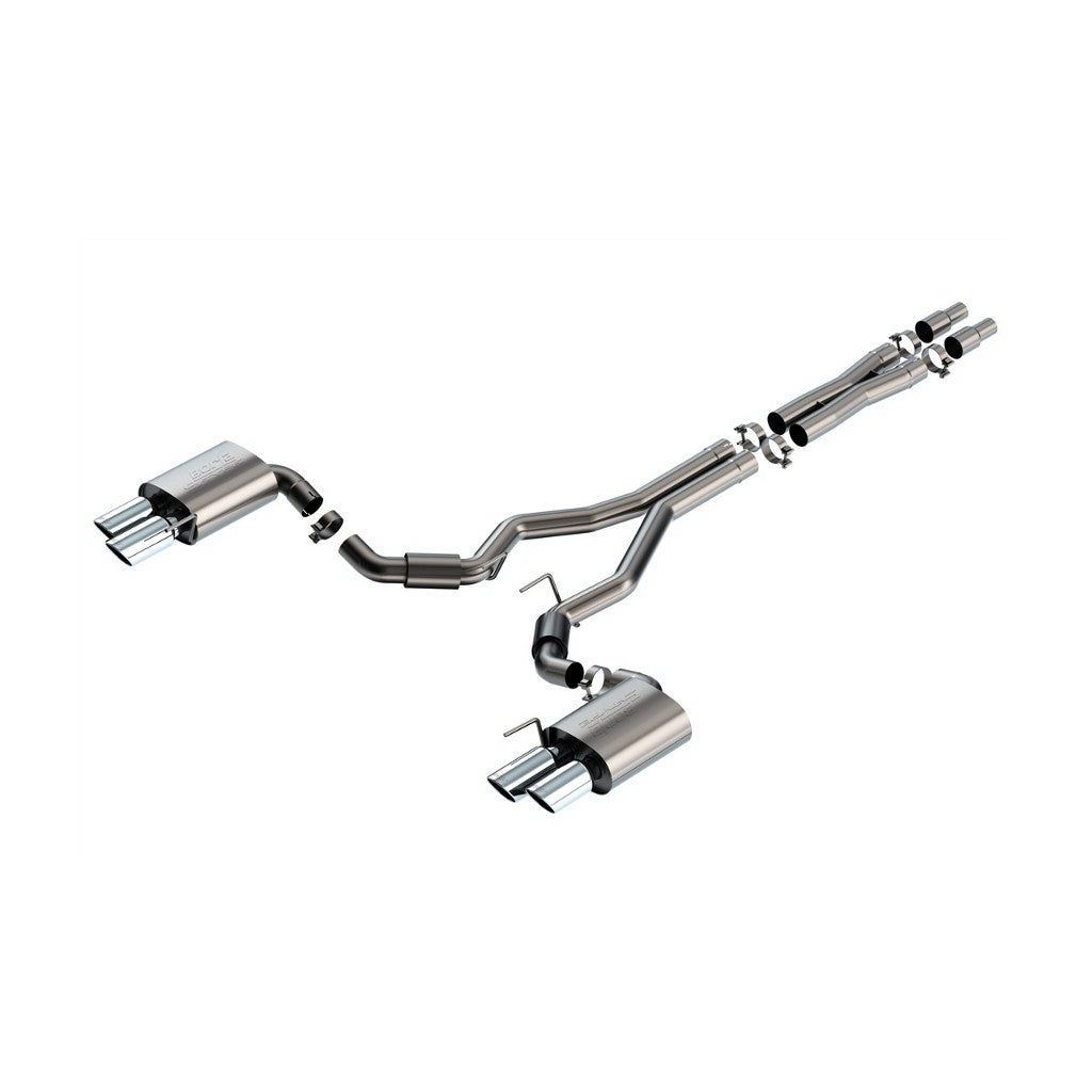BORLA 140969 Exhaust system Cat-Back S-type 3" D RD RL AC SR Tip: 4" RD X 9.50" & 4" RD X 9.00" Quad tip (Non-active exhaust) for FORD Mustang GT 5.0L V8 2024 Photo-0 