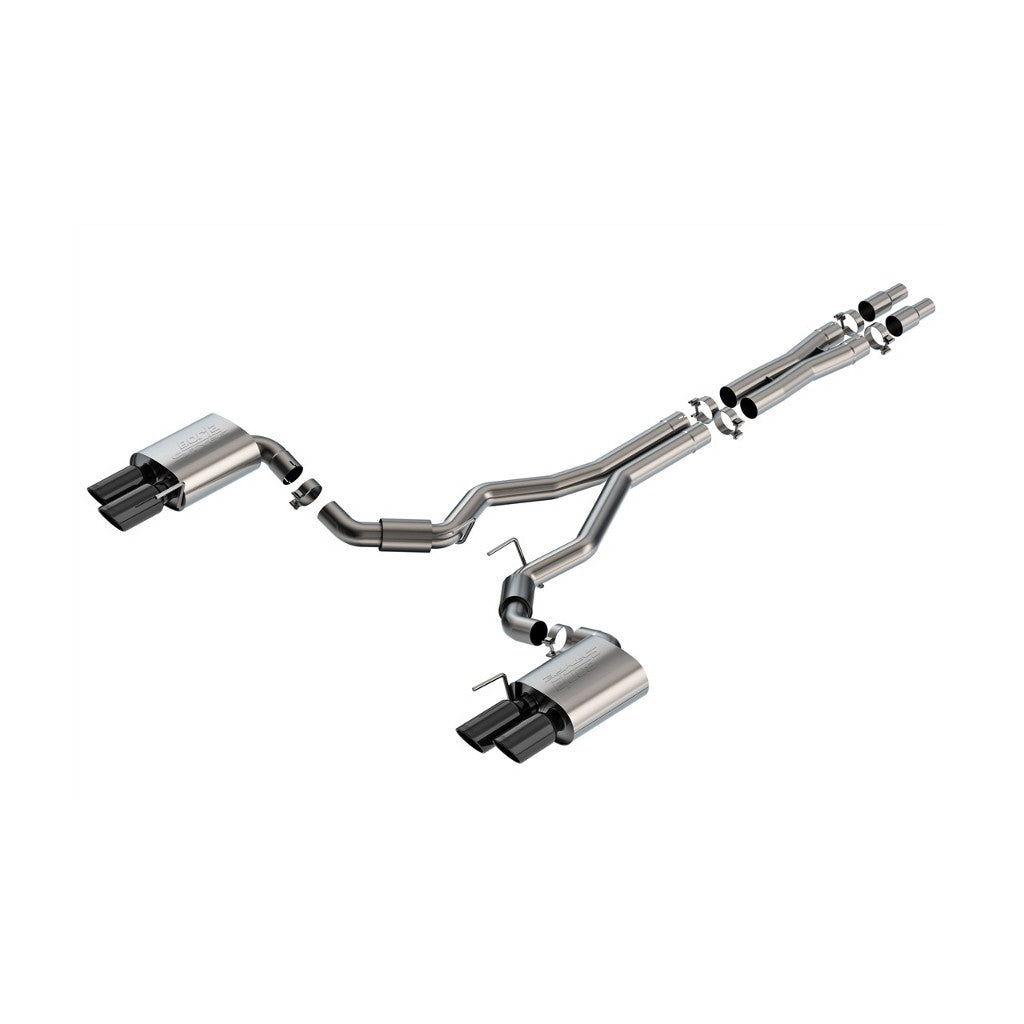 BORLA 140969BC Exhaust system Cat-Back S-type 3" D RD RL AC BC SR Tip: 4" RD X 9.50" & 4" RD X 9.00" Black chrome Quad tip (Non-active exhaust) for FORD Mustang GT 5.0L V8 2024 Photo-0 