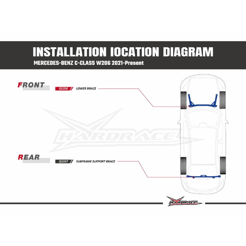 HARDRACE Q1356 Front lower brace - 1 pcs/set for MERCEDES-BENZ C-CLASS RWD 2021 Photo-5 