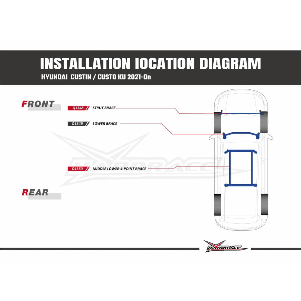 HARDRACE Q1350 Middle lower brace - 1 pcs/set for HYUNDAI Custin / Custo 2021 Photo-5 