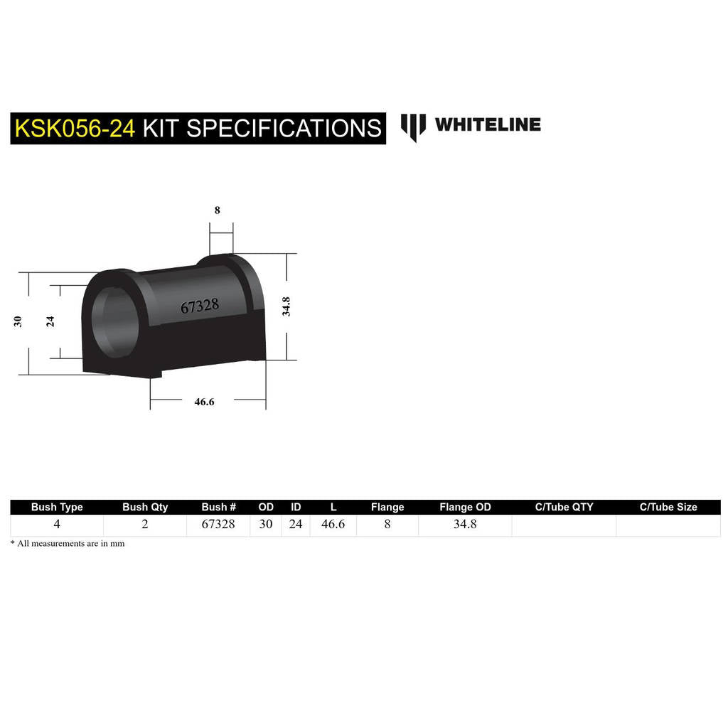 WHITELINE KSK056-24 Rear Anti Roll Bar Mount - Bushing Kit 24mm for Whiteline Anti Roll Bars Photo-4 