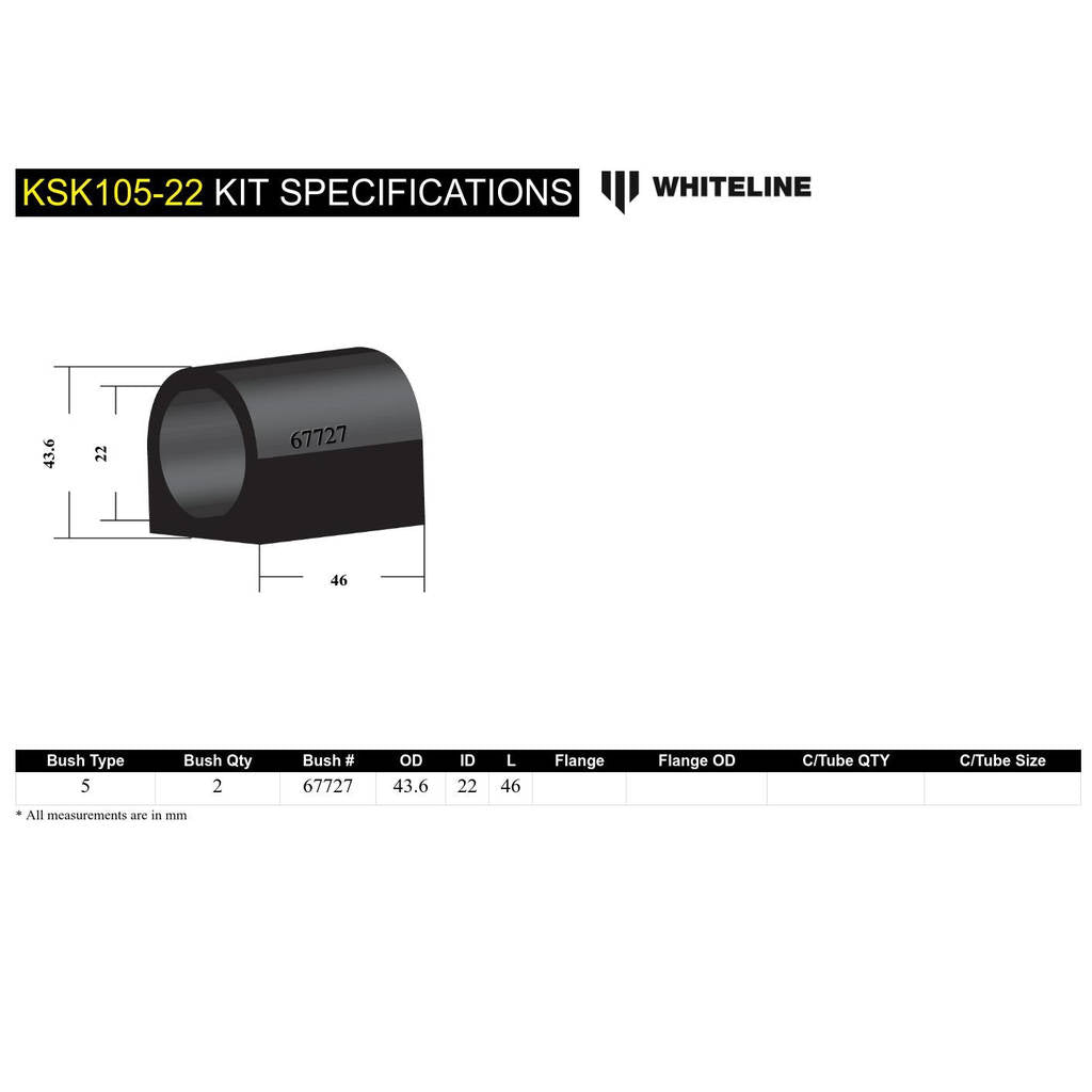 WHITELINE KSK105-22 Sway Bar Bushing Service Kit Photo-4 