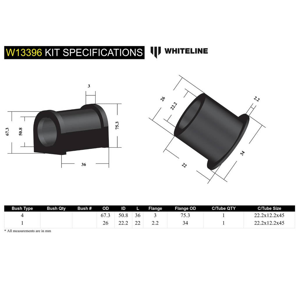 WHITELINE W13396 Front Steering Rack/Pinion Mount Bushing Photo-4 