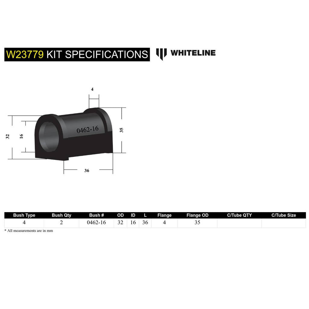 WHITELINE W23779 Sway Bar Bushing Kit - 16mm Photo-5 