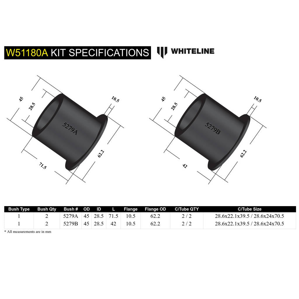 WHITELINE W51180A Front Upper Control Arm - Bushing Kit for Ford Econovan, Spectron/Mazda E Series Photo-5 