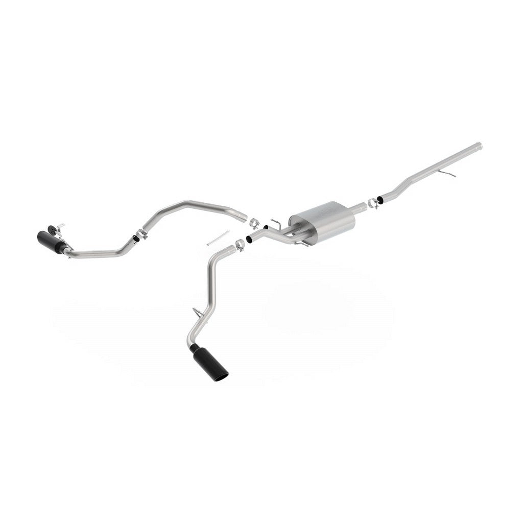BORLA 140545BC Cat-Back Exhaust System 2.75", 2.25", S-Type (4" RD X 14" Black Chrome Tips) for CHEVROLET Silverado 1500 2014-2018 / GMC Sierra 1500 5.3L V8 2014-2018 Photo-0 