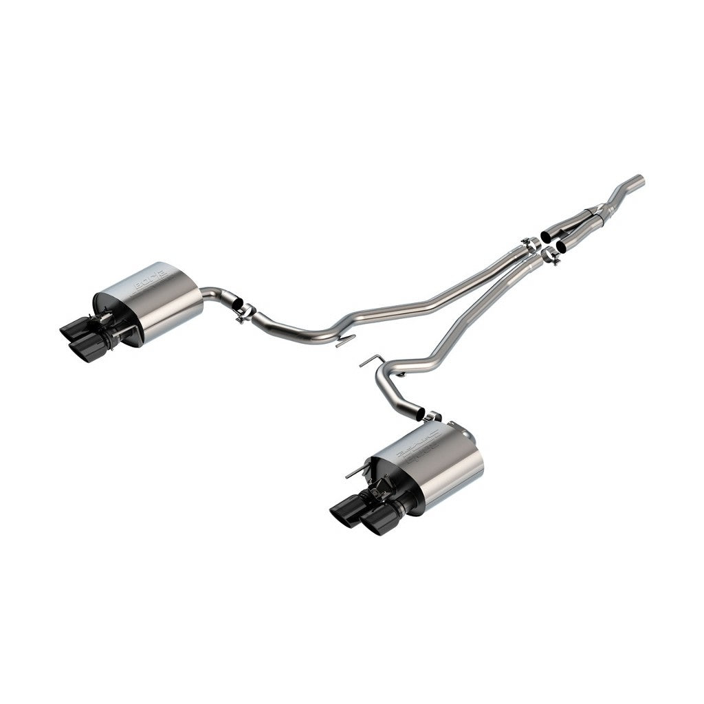 BORLA 140827BC Cat-Back Exhaust System 2.25", S-Type (4" RD X 6.2" Black Chrome Tips) for FORD Mustang EcoBoost 2.3L 2019-2023 Photo-0 