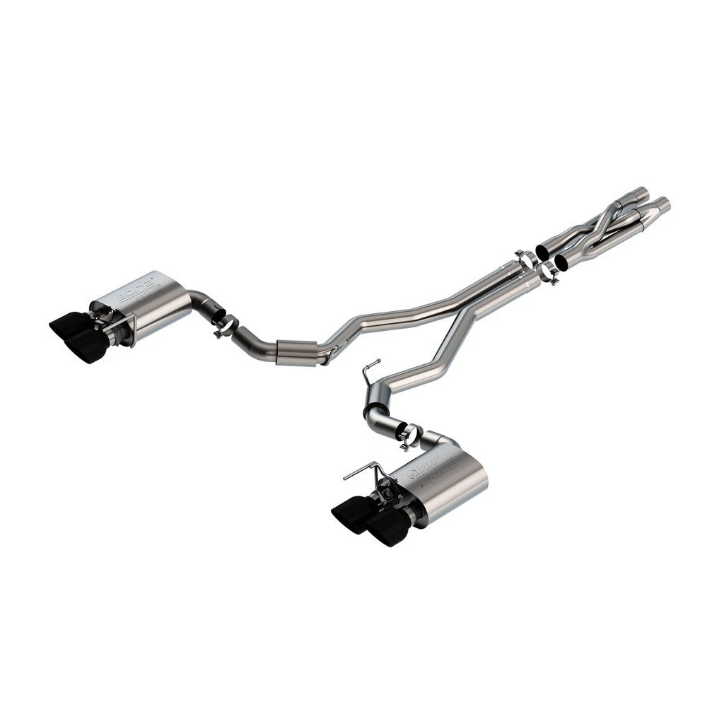 BORLA 140837BC Cat-Back Exhaust System 3", ATAK (5" RD X 7.25" Black Chrome Tips) for FORD Mustang Shelby GT500 5.2L V8 2020-2023 Photo-0 