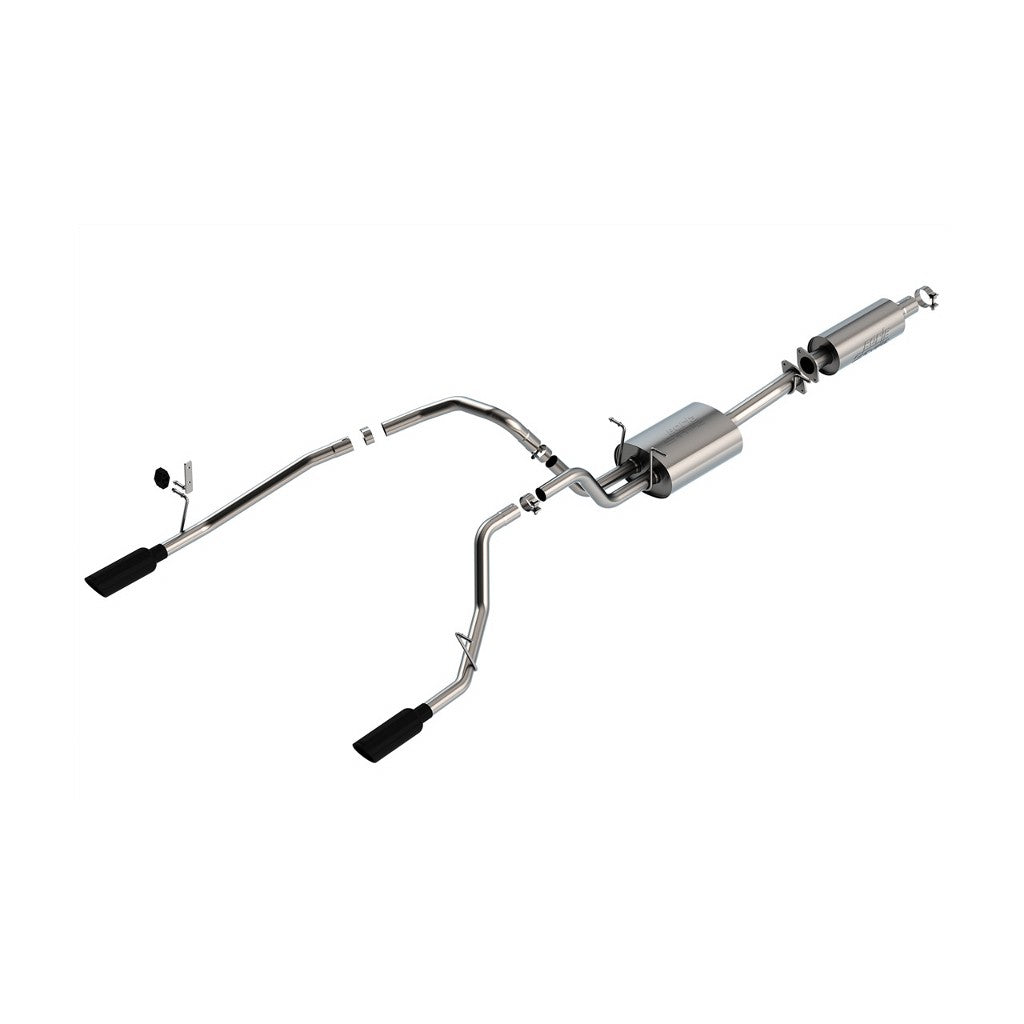 BORLA 140852BC Cat-Back Exhaust System 3", 2.25", S-Type (4" RD X 14" Black Chrome Tips) for DODGE RAM 1500 3.6L V6 2019-2023 Photo-0 